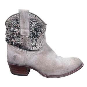 Frye Deborah Studded Taupe Western Ankle Boot Suede Size US 6.5